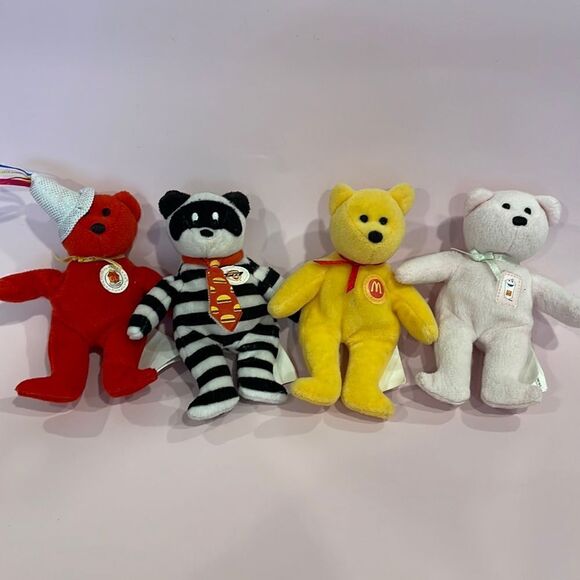 2004 McDonalds 25th Happy Meal Anniversary Teenie Beanie Lot of 4 Good Condition - Picture 1 of 11